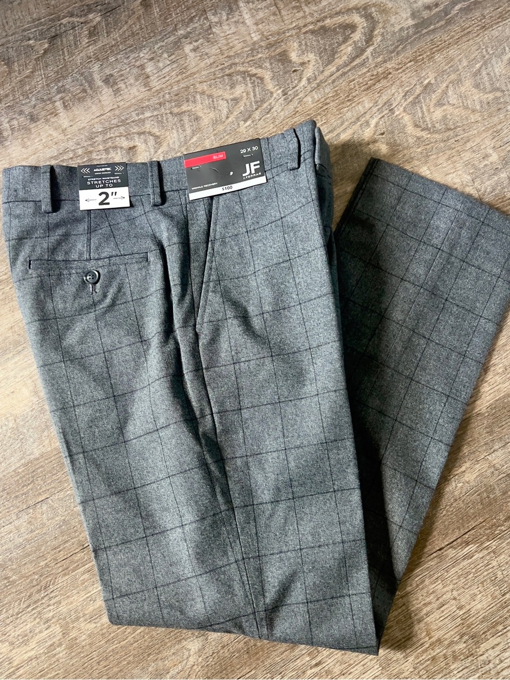 JF J Ferrar Men's Slim Fit Charcoal Window Flat Front Dress Pants-Size 29x30